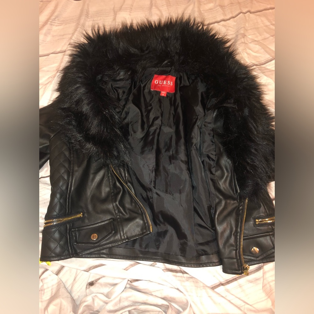 Guess leather fur jacket medium black